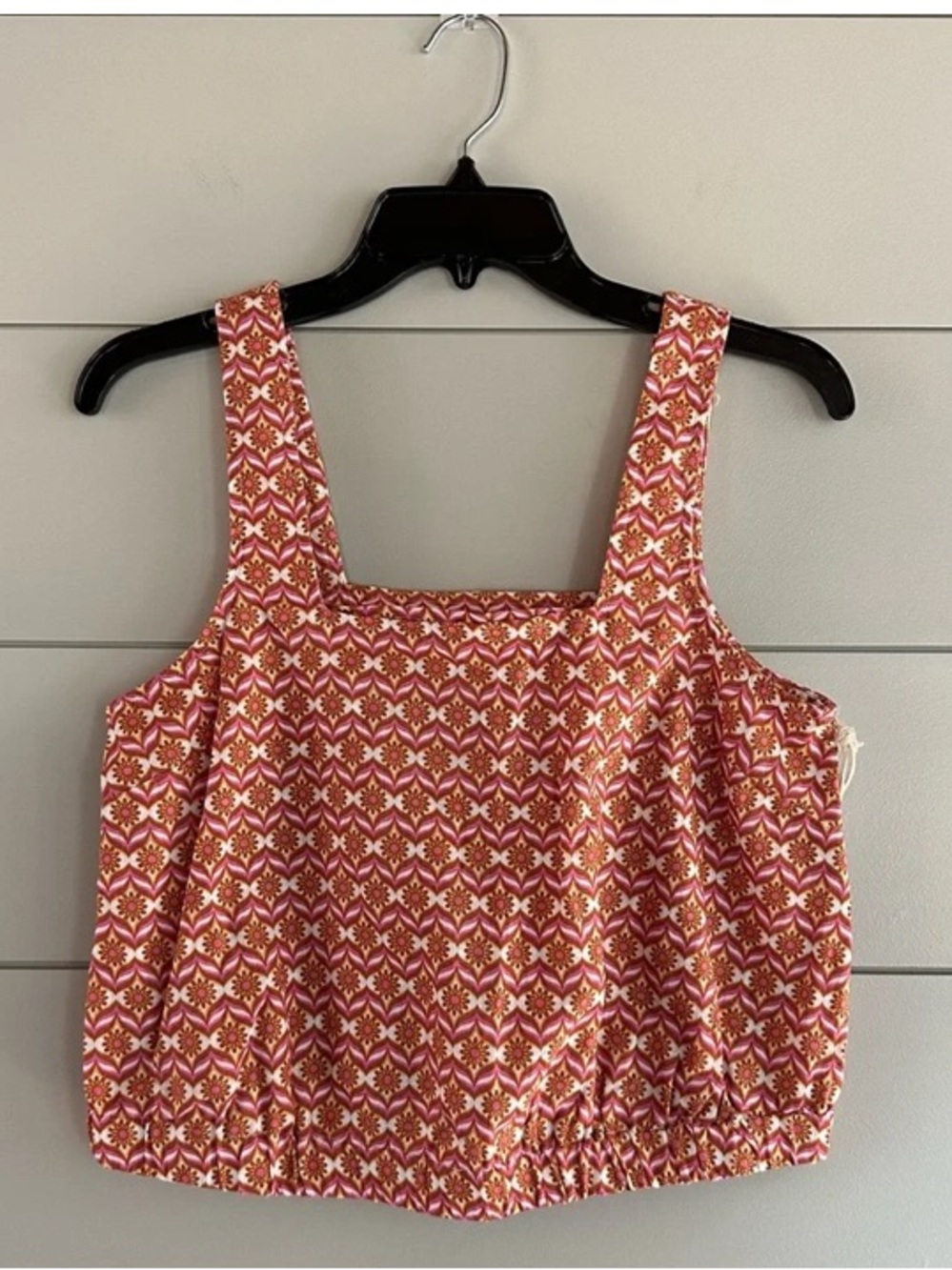 a.n.a Pink and Cream Geometric Square-Neck Crop Top